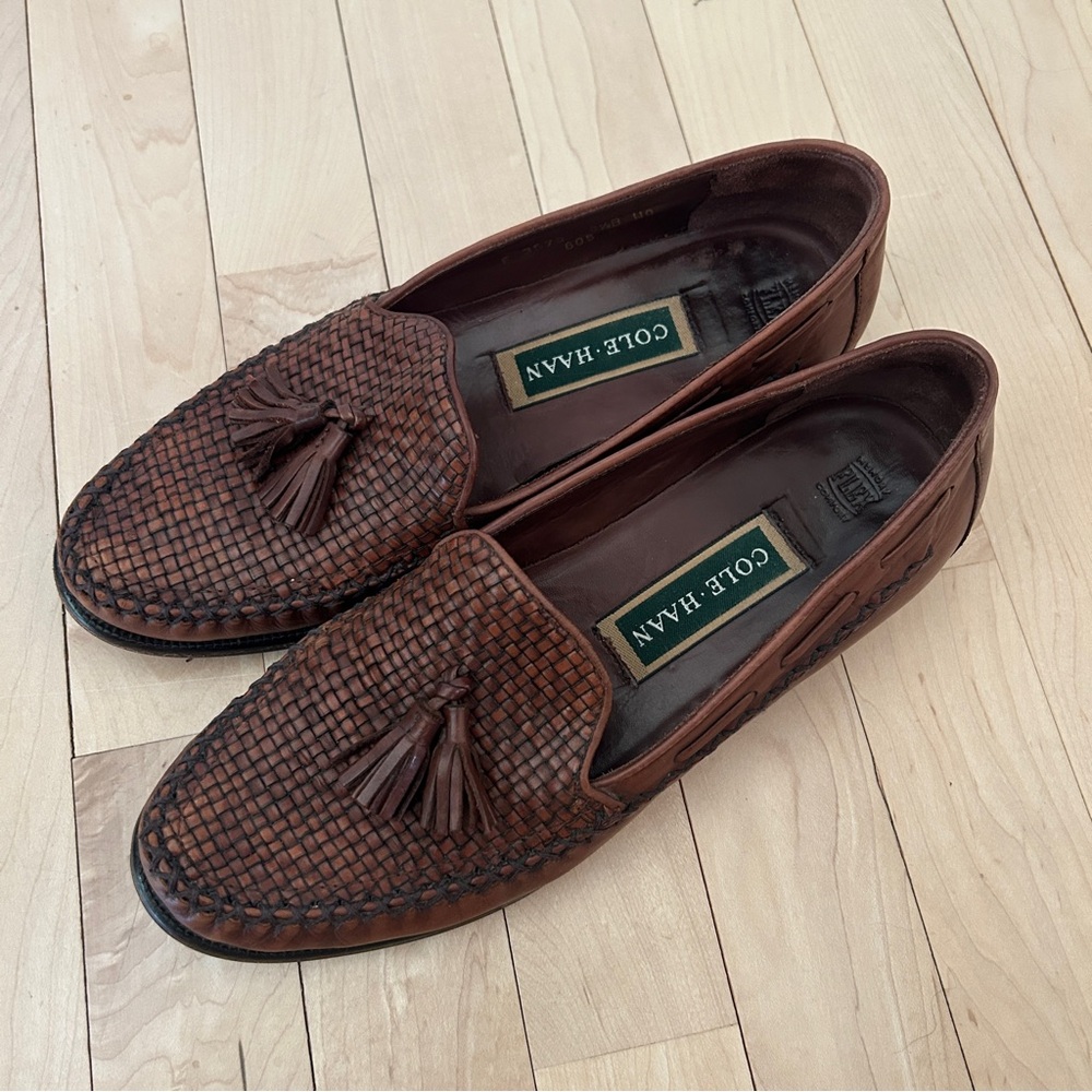 Cole Haan Leather Green Label Woven Tassel Loafers